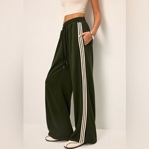Commense Side Stripe Wide-Leg Sweatpants Army Green
